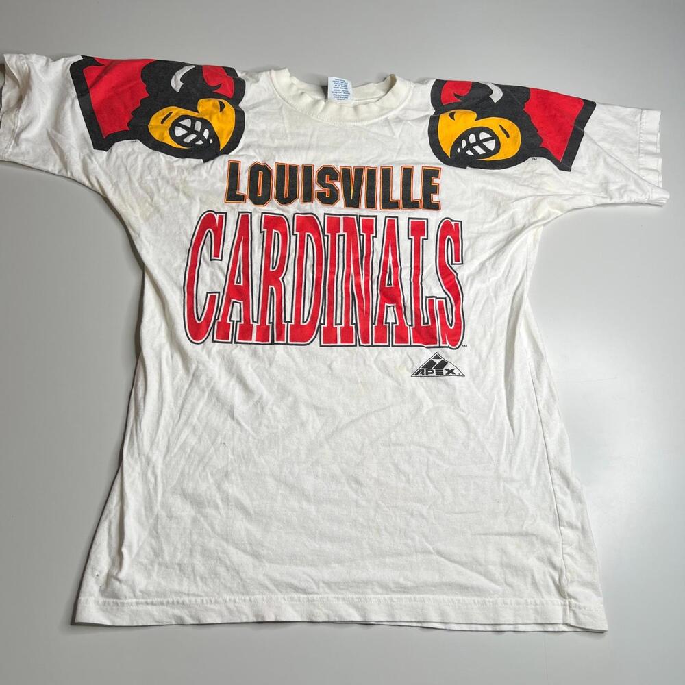 Vintage Louisville Cardinals T-Shirt Apex One Large White Red Black Made USA 90s